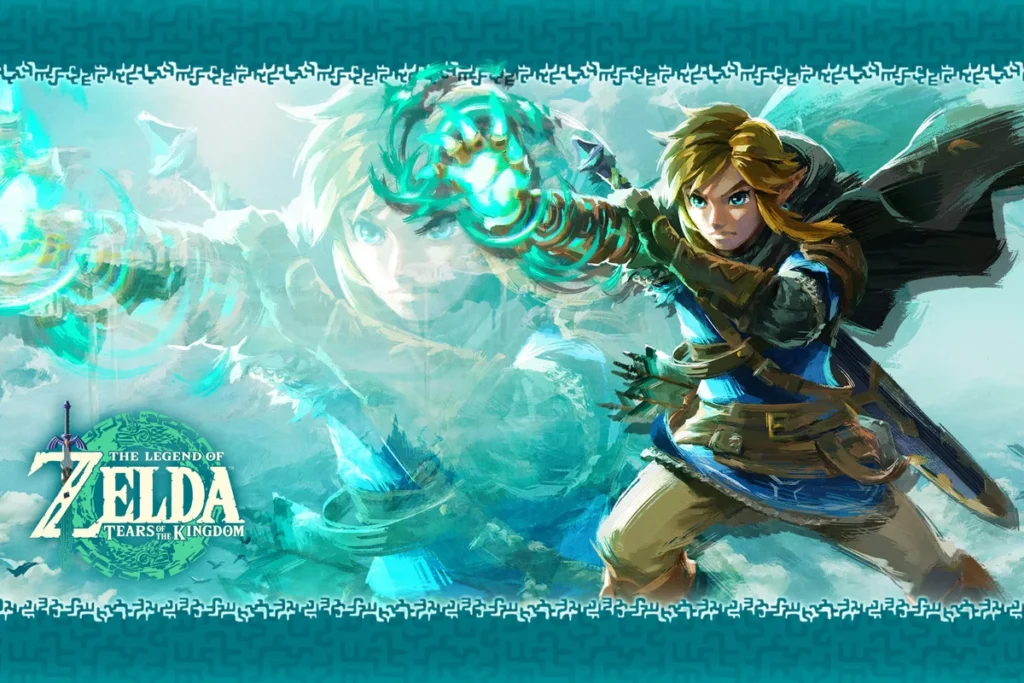 Link em Zelda Tears of Kingdom com a mão direita erguida lançando uma magia.