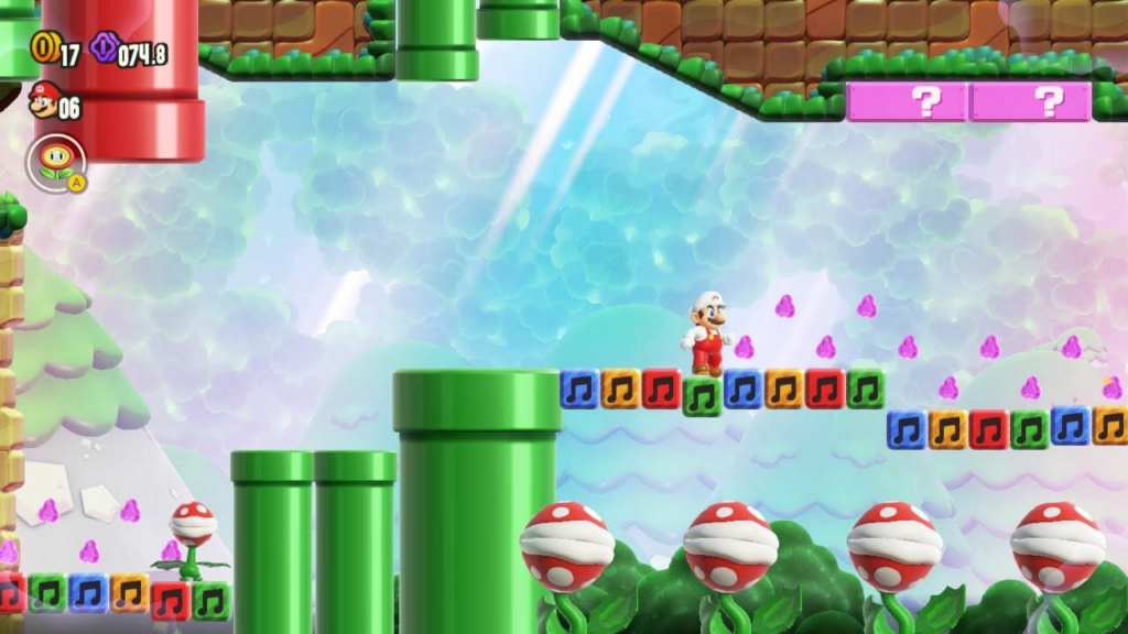 Super Mario Bros Wonder e suas fases coloridas são uma satisfação à parte.